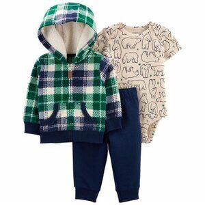 Carters Baby Boy 3pcs Holiday Outfit Set Green Fleece Hoodie Polar Bear
